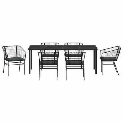 Tuin Eetset 7 Pcs Zwart Poly Rattan