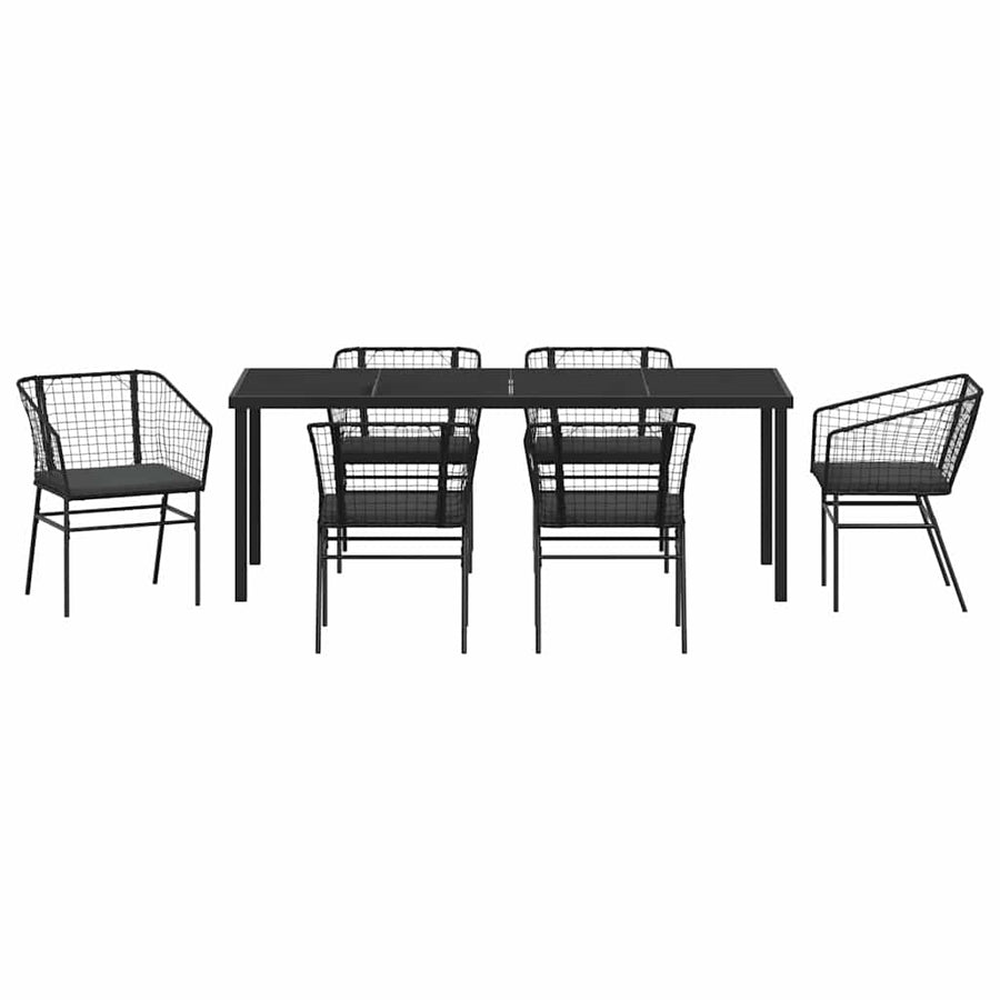 Tuin Eetset 7 Pcs Zwart Poly Rattan