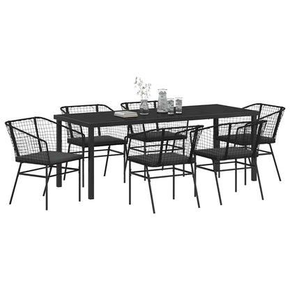 Tuin Eetset 7 Pcs Zwart Poly Rattan