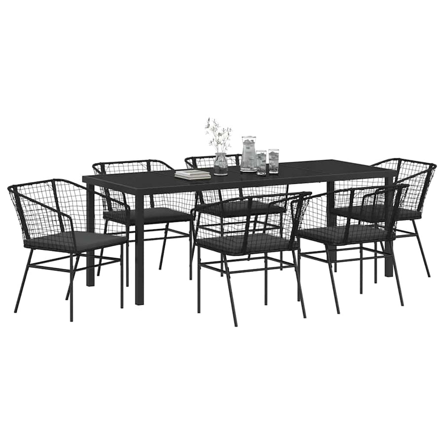 Tuin Eetset 7 Pcs Zwart Poly Rattan