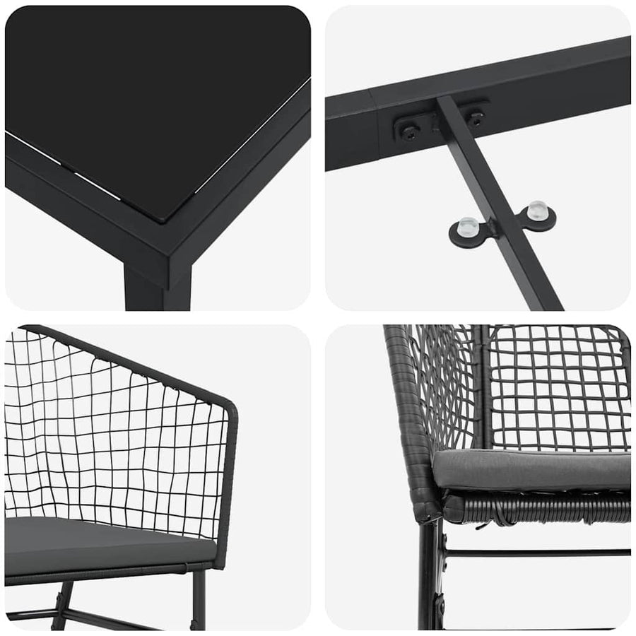 Tuin Eetset 9 Pcs Zwart Poly Rattan
