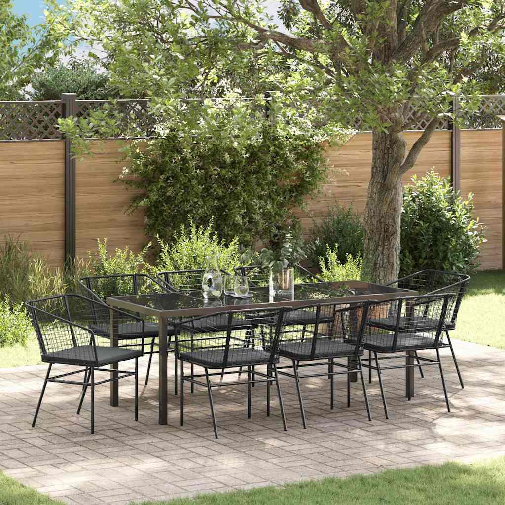 Tuin Eetset 9 Pcs Zwart Poly Rattan