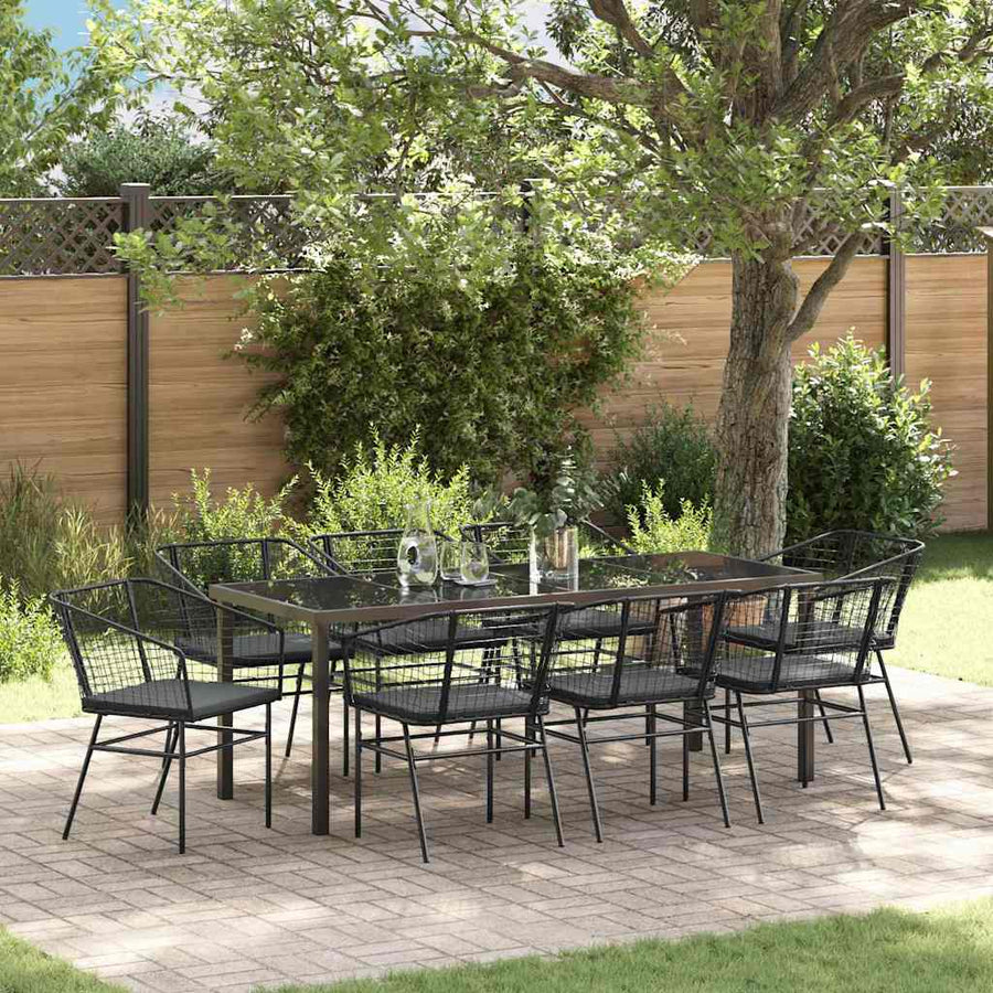 Tuin Eetset 9 Pcs Zwart Poly Rattan
