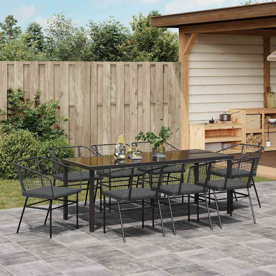 Tuin Eetset 9 Pcs Zwart Poly Rattan