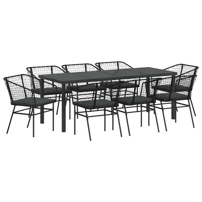 Tuin Eetset 9 Pcs Zwart Poly Rattan