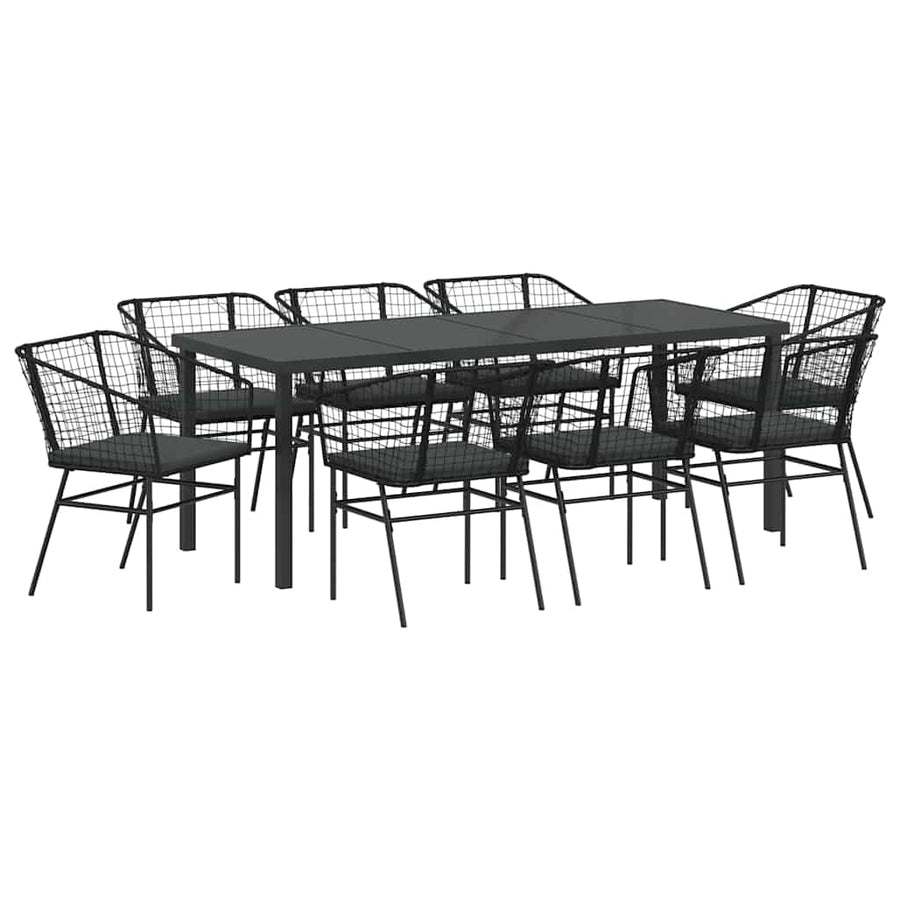 Tuin Eetset 9 Pcs Zwart Poly Rattan