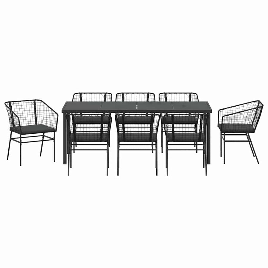 Tuin Eetset 9 Pcs Zwart Poly Rattan