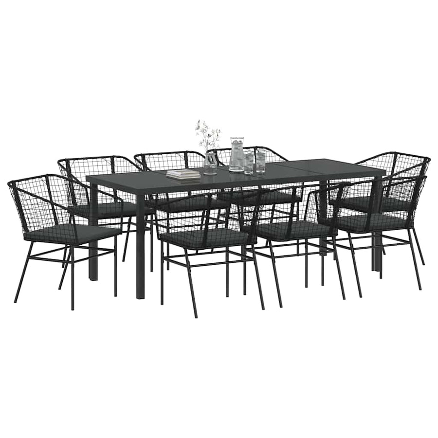 Tuin Eetset 9 Pcs Zwart Poly Rattan