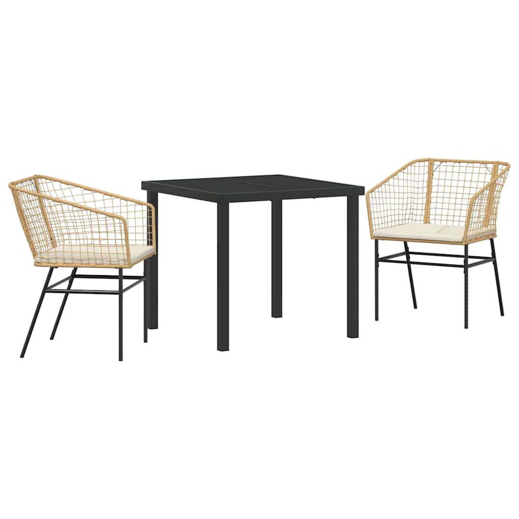 Tuin eettafelset 3 pcs Bruin poly rattan