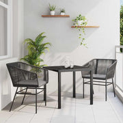 Garden Dining Set with Cushions 3 pcs Black Powder-Coated Steel