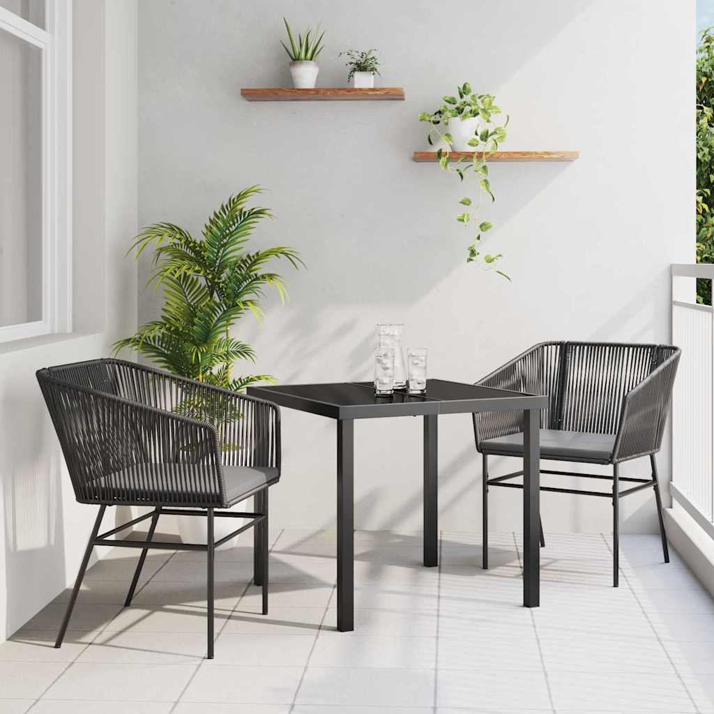 Tuin eettafelset met kussen 3 pcs Zwart Gepoedercoat staal