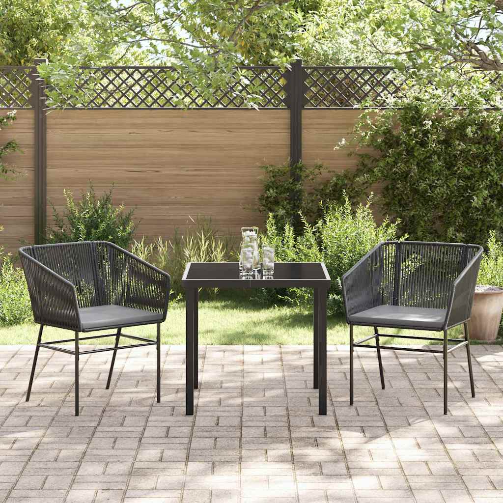 Tuin eettafelset met kussen 3 pcs Zwart Gepoedercoat staal