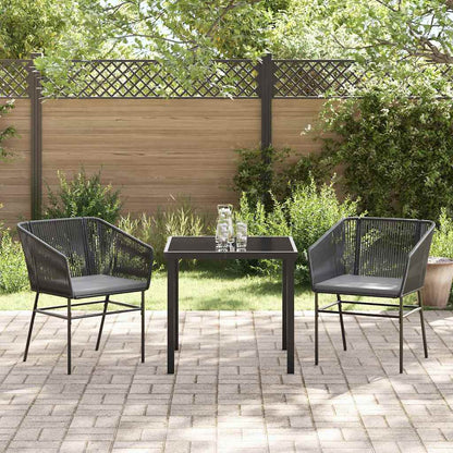 Tuin eettafelset met kussen 3 pcs Zwart Gepoedercoat staal