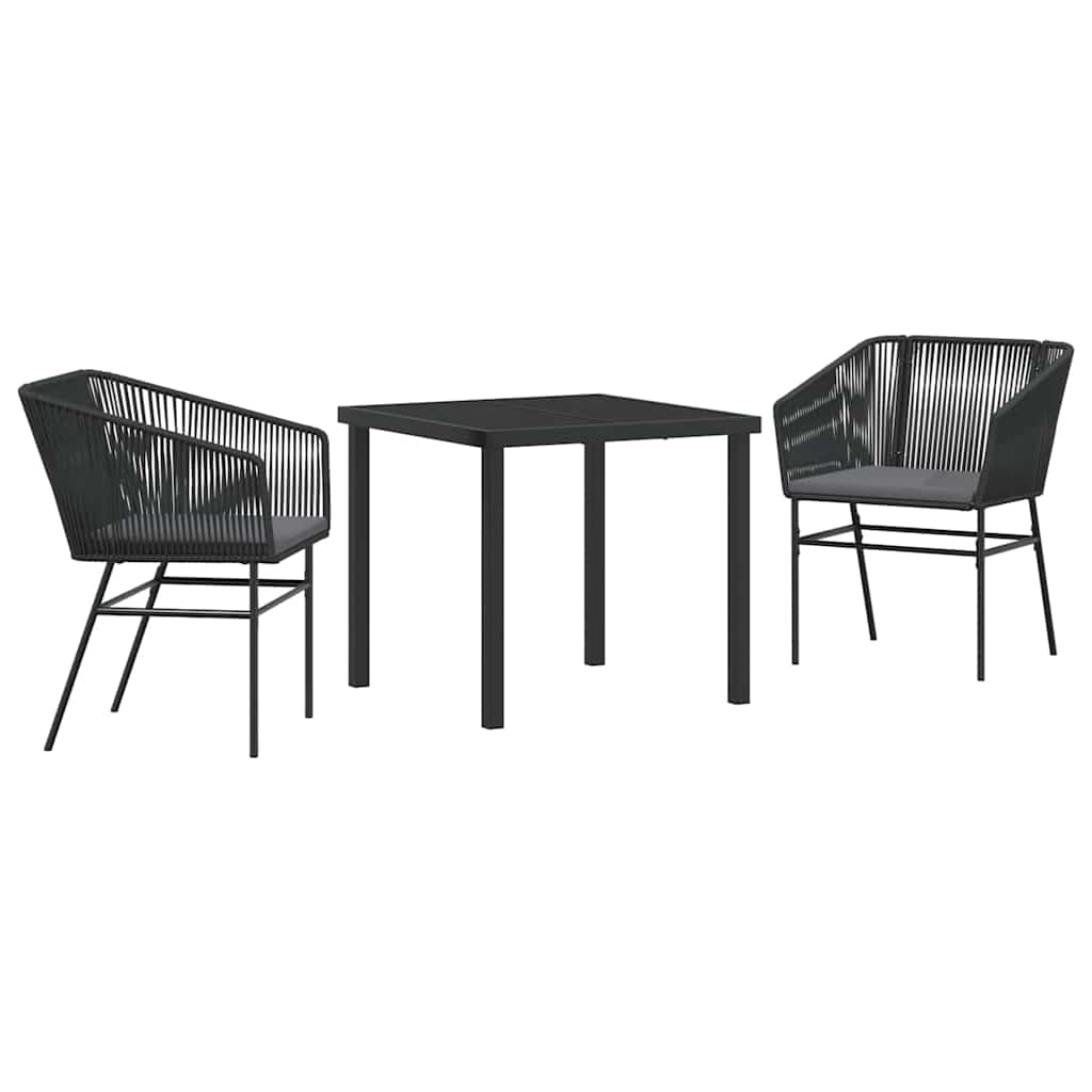 Tuin eettafelset met kussen 3 pcs Zwart Gepoedercoat staal