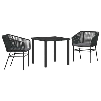 Tuin eettafelset met kussen 3 pcs Zwart Gepoedercoat staal