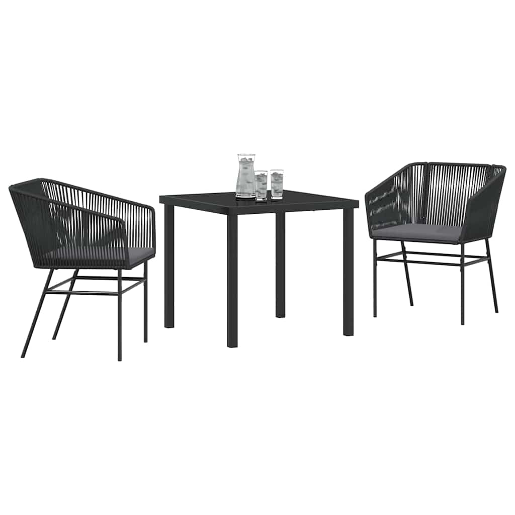Tuin eettafelset met kussen 3 pcs Zwart Gepoedercoat staal