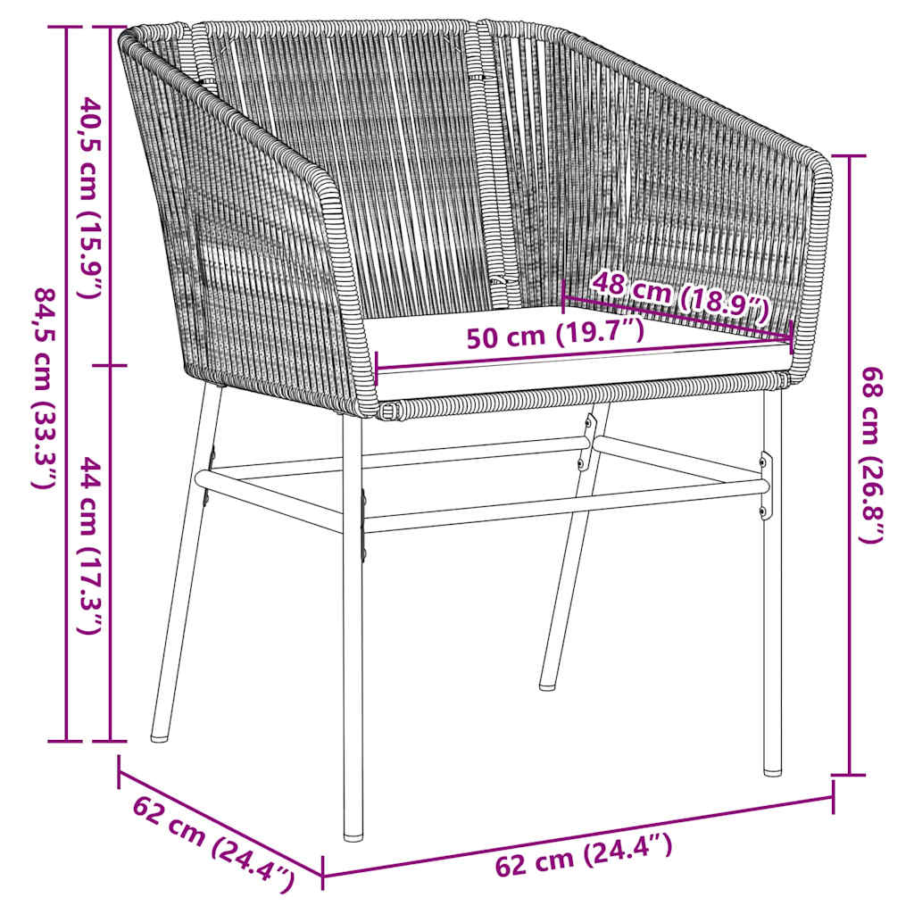 Tuin eettafelset met kussen 3 pcs Zwart Gepoedercoat staal