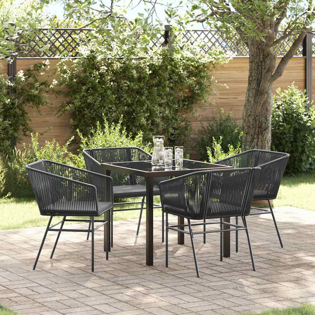 Tuin eettafelset met kussen 5 pcs Zwart Gepoedercoat staal
