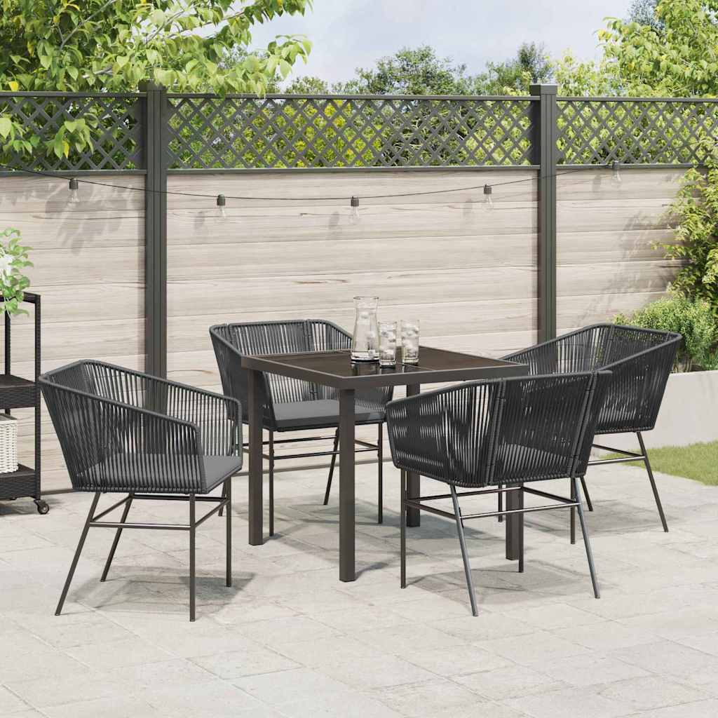 Tuin eettafelset met kussen 5 pcs Zwart Gepoedercoat staal