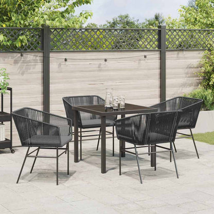 Tuin eettafelset met kussen 5 pcs Zwart Gepoedercoat staal