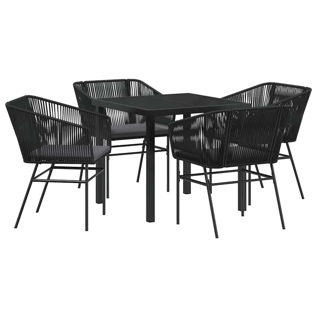 Tuin eettafelset met kussen 5 pcs Zwart Gepoedercoat staal