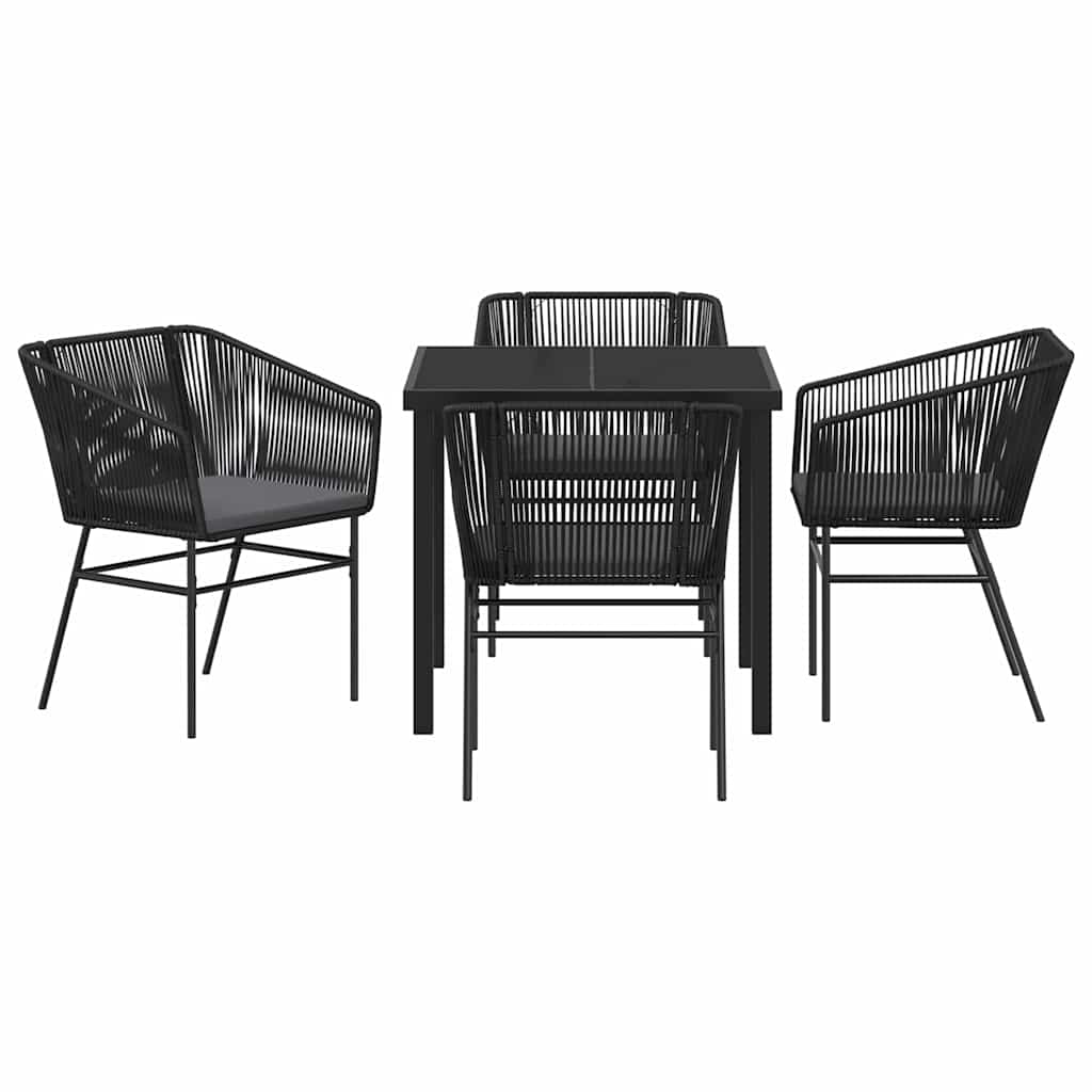 Tuin eettafelset met kussen 5 pcs Zwart Gepoedercoat staal