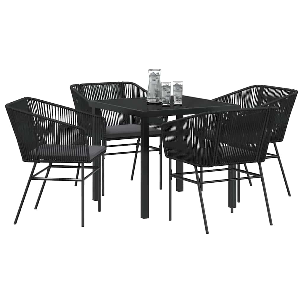 Tuin eettafelset met kussen 5 pcs Zwart Gepoedercoat staal