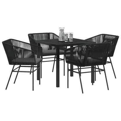 Tuin eettafelset met kussen 5 pcs Zwart Gepoedercoat staal