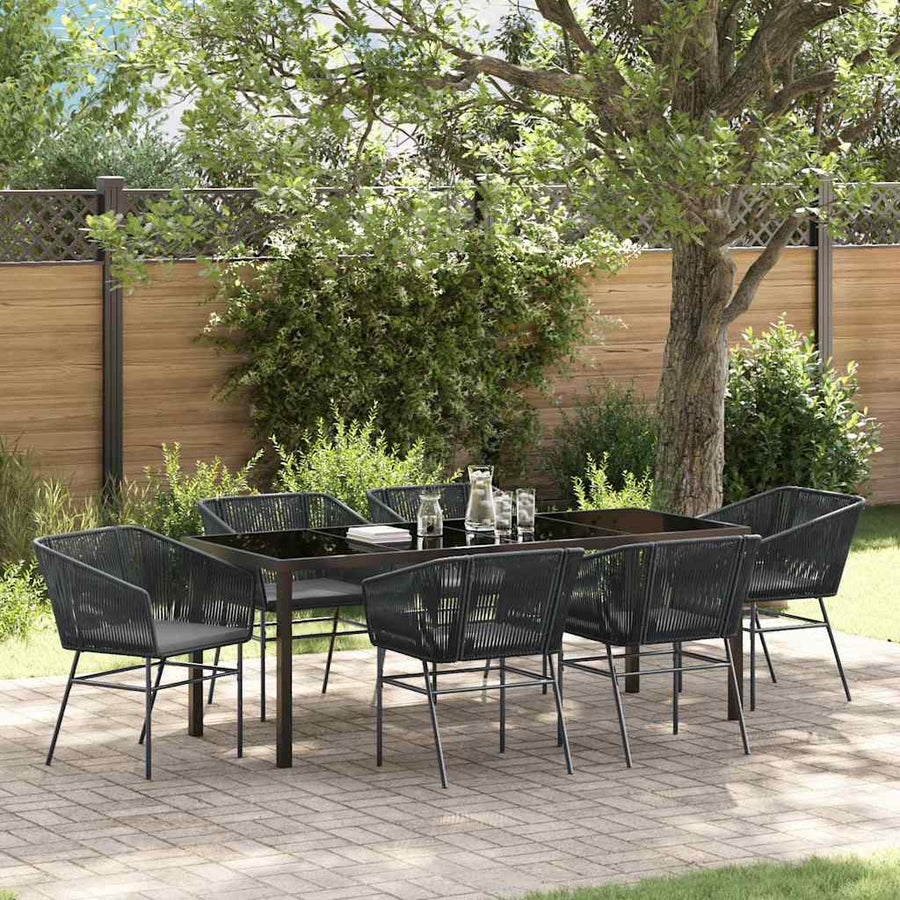 Tuin Eettafelset Met Kussen 7 Pcs Zwart Gepoedercoat Staal