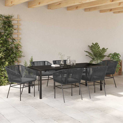 Tuin Eettafelset Met Kussen 7 Pcs Zwart Gepoedercoat Staal