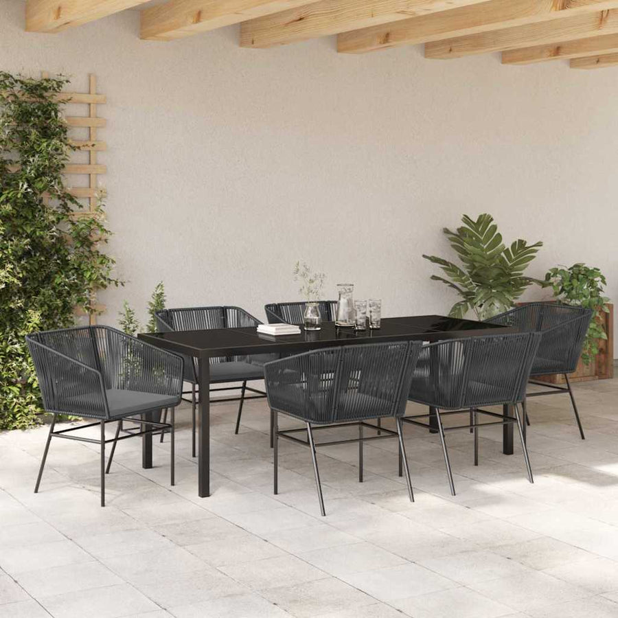 Tuin Eettafelset Met Kussen 7 Pcs Zwart Gepoedercoat Staal