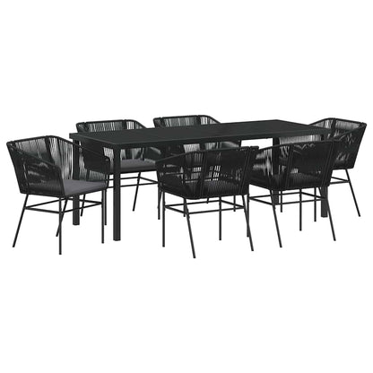 Tuin Eettafelset Met Kussen 7 Pcs Zwart Gepoedercoat Staal