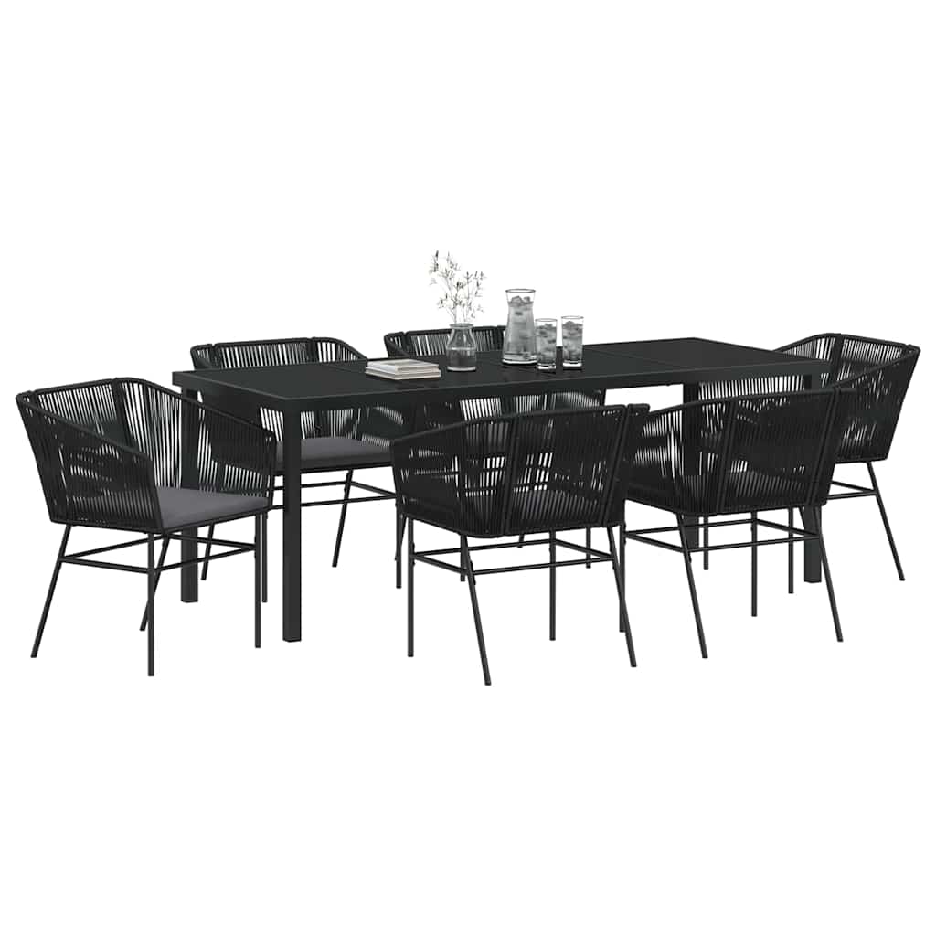 Tuin Eettafelset Met Kussen 7 Pcs Zwart Gepoedercoat Staal