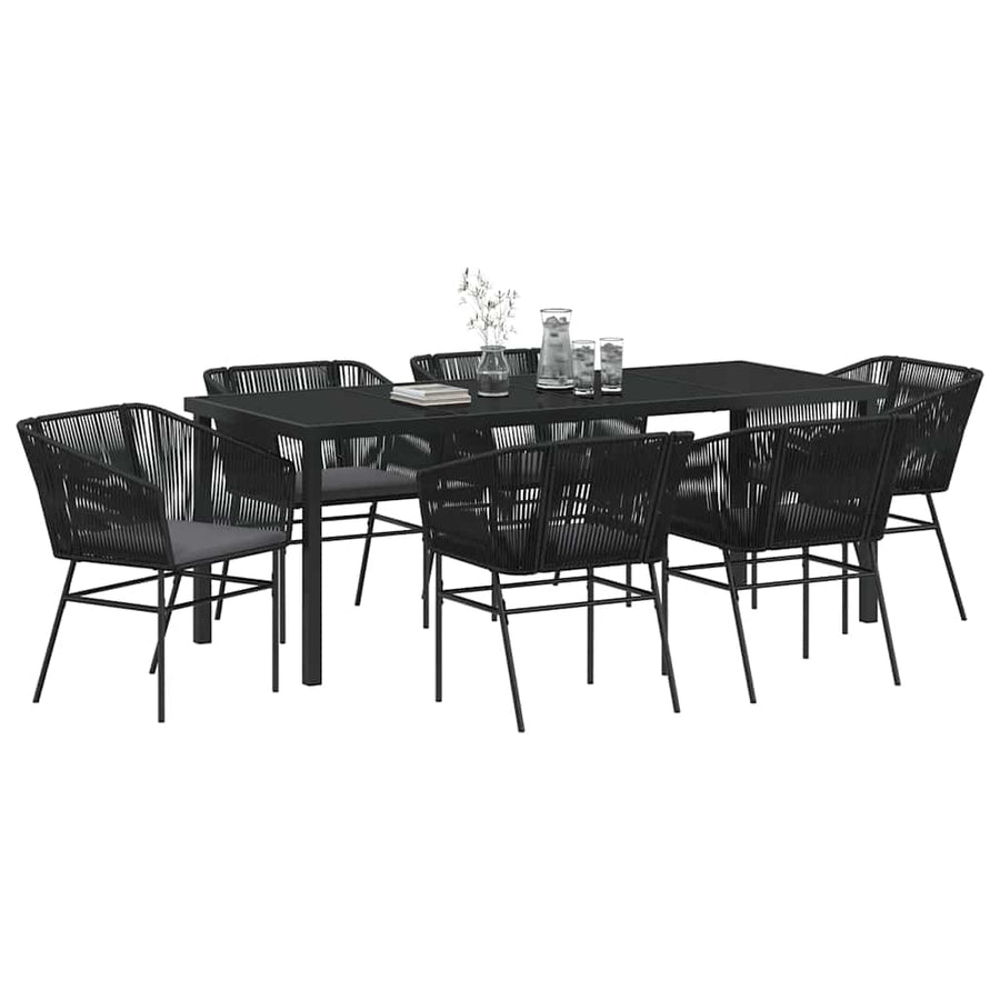 Tuin Eettafelset Met Kussen 7 Pcs Zwart Gepoedercoat Staal