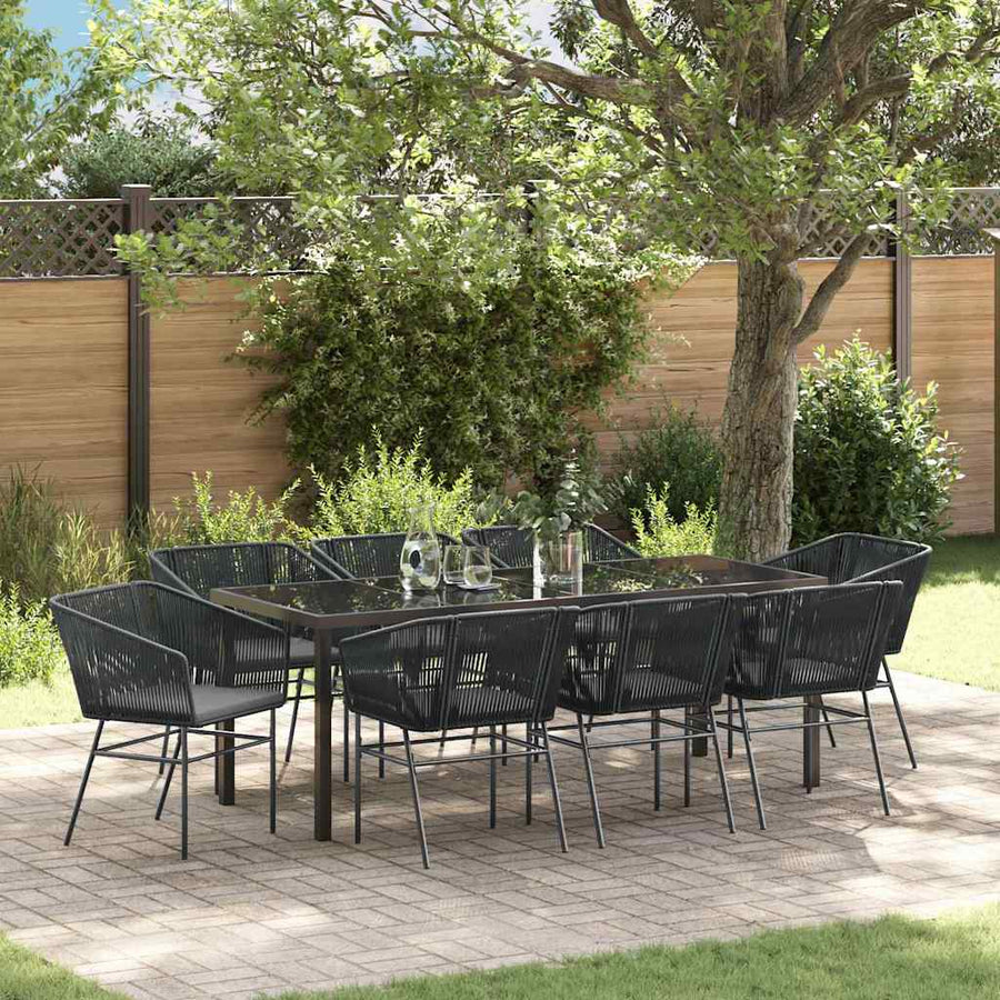 Tuin Eetset 9 Pcs Zwart Poly Riet