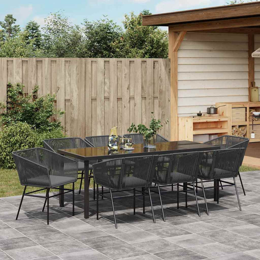 Tuin Eetset 9 Pcs Zwart Poly Riet