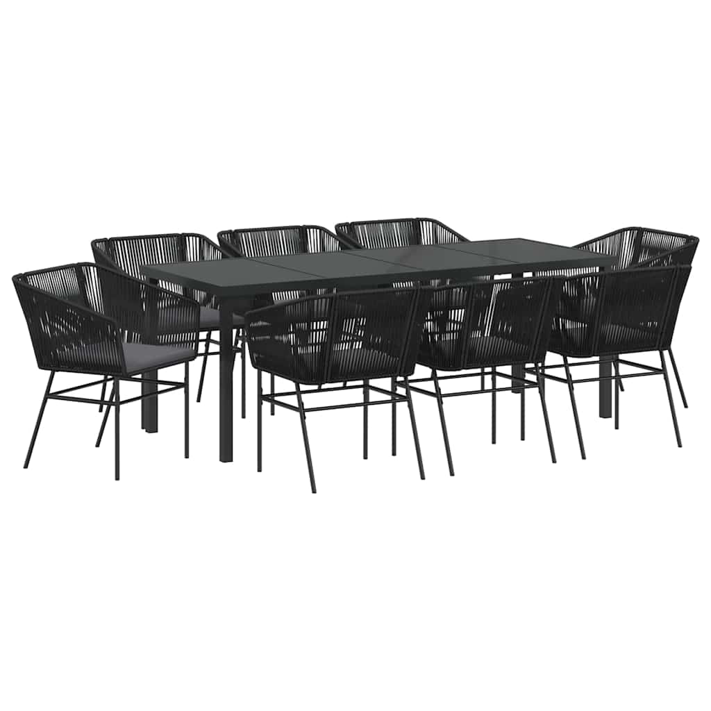 Tuin Eetset 9 Pcs Zwart Poly Riet