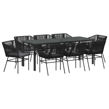 Tuin Eetset 9 Pcs Zwart Poly Riet