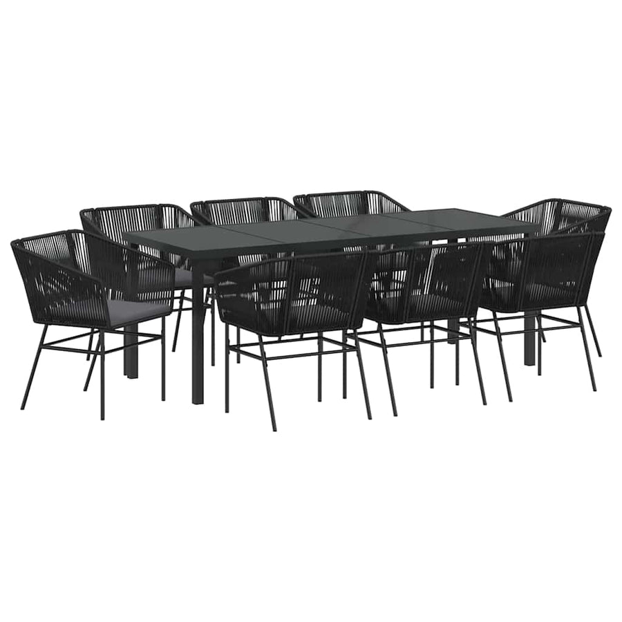 Tuin Eetset 9 Pcs Zwart Poly Riet