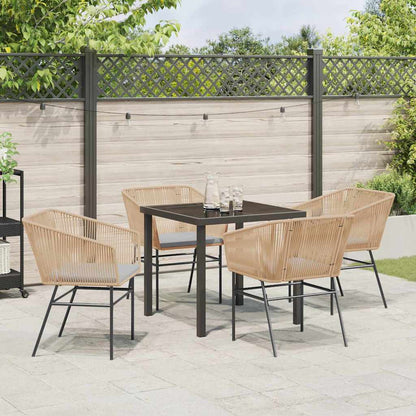 Tuin eettafelset met kussen 5 pcs Bruin Gepoedercoat staal