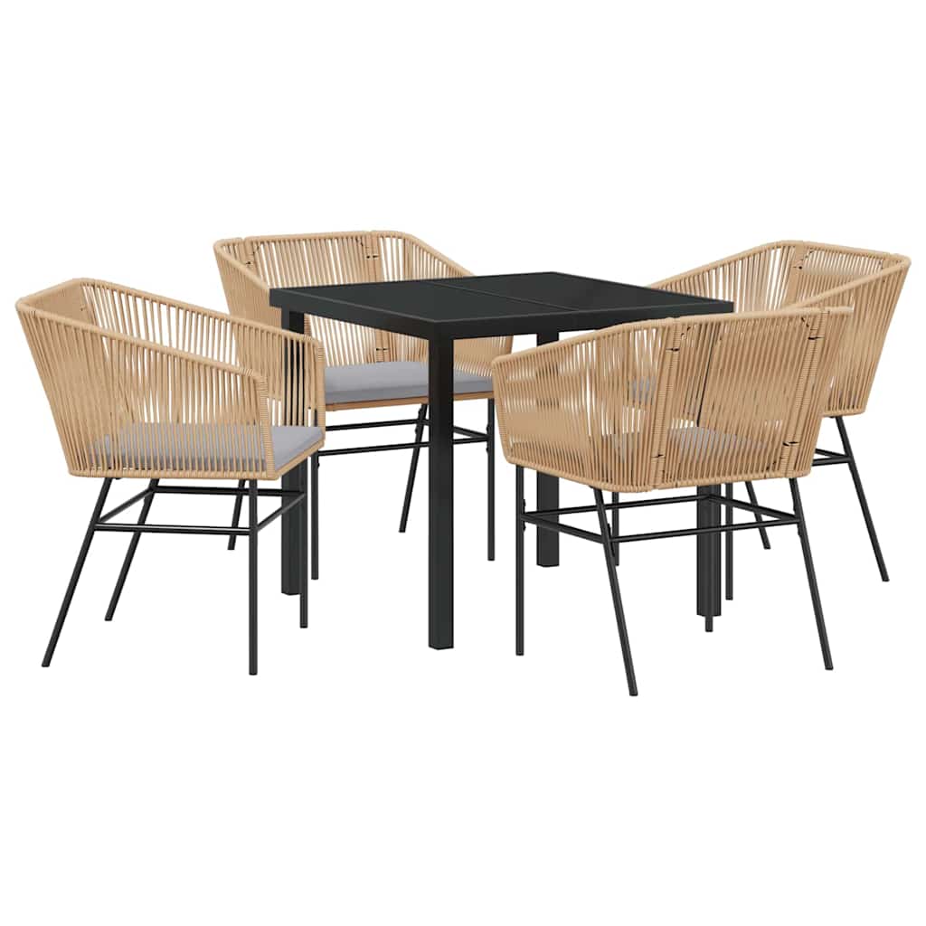 Tuin eettafelset met kussen 5 pcs Bruin Gepoedercoat staal