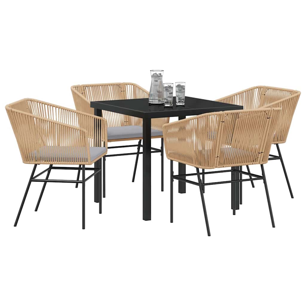 Tuin eettafelset met kussen 5 pcs Bruin Gepoedercoat staal