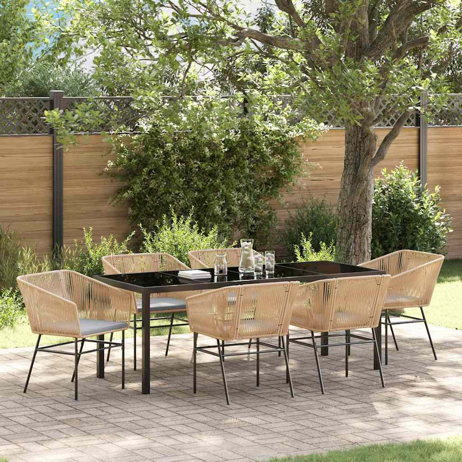 Tuin Eettafelset Met Kussen 7 Pcs Bruin Gepoedercoat Staal