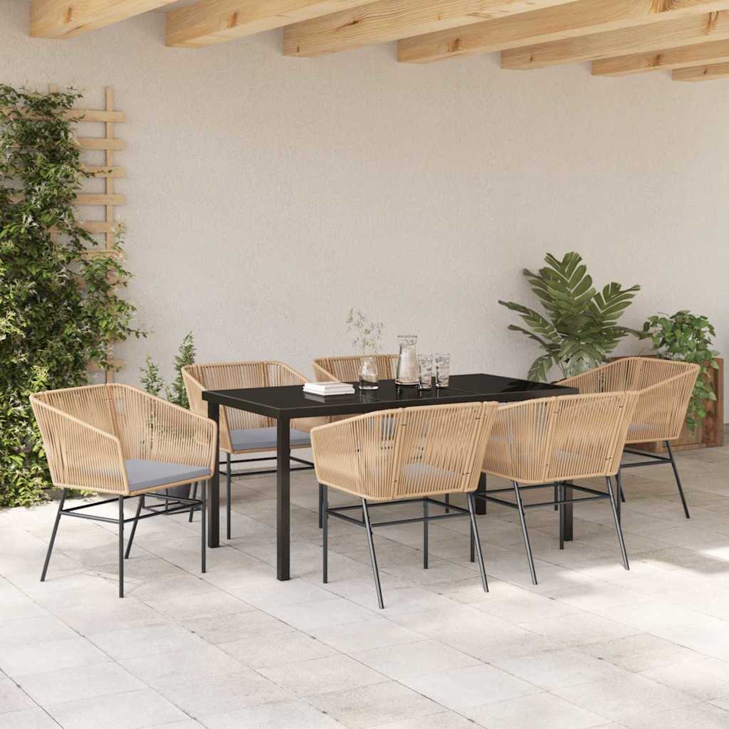 Tuin Eettafelset Met Kussen 7 Pcs Bruin Gepoedercoat Staal