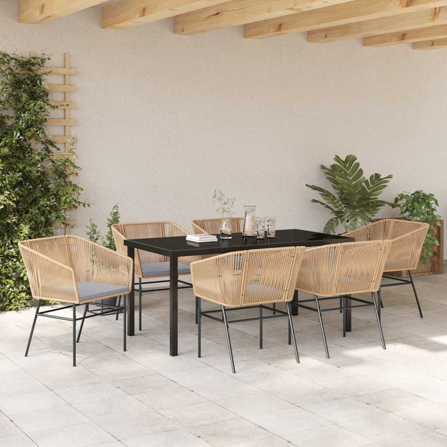 Tuin Eettafelset Met Kussen 7 Pcs Bruin Gepoedercoat Staal
