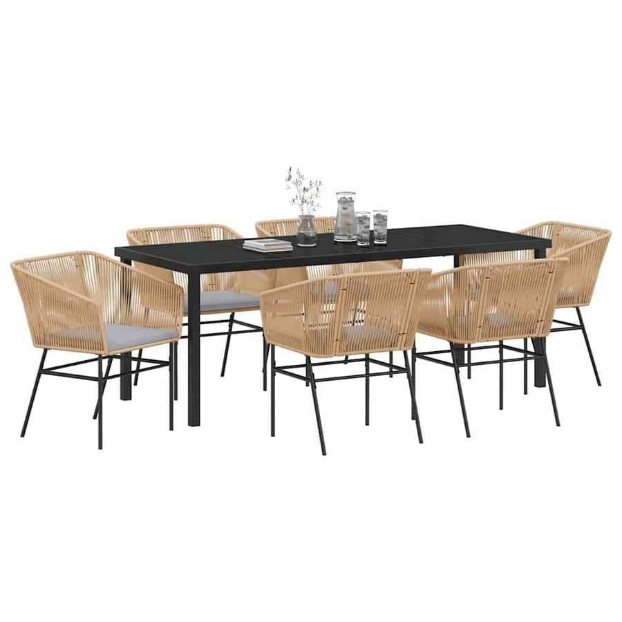 Tuin Eettafelset Met Kussen 7 Pcs Bruin Gepoedercoat Staal