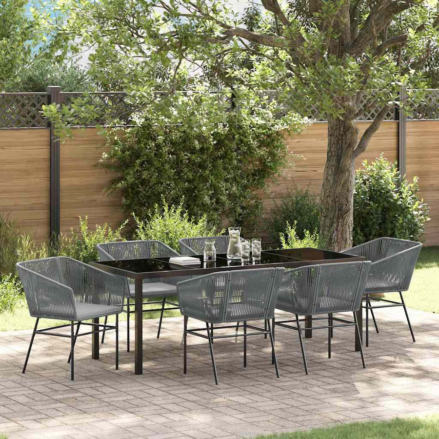 Tuin Eetset 7 Pcs Grijs Poly Riet