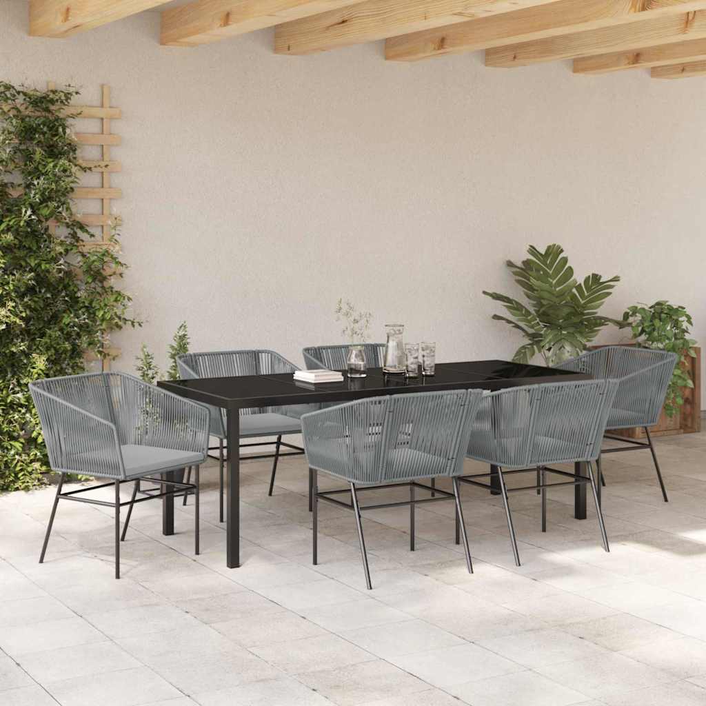 Tuin Eetset 7 Pcs Grijs Poly Riet