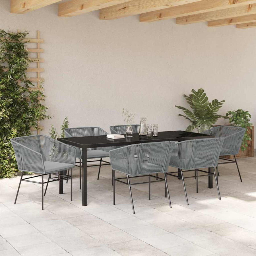Tuin Eetset 7 Pcs Grijs Poly Riet