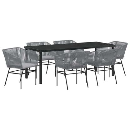 Tuin Eetset 7 Pcs Grijs Poly Riet